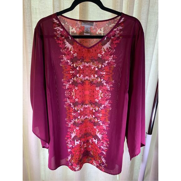 Y2K Boho Sheer Tunic in Vivid Purple Floral Vibe - Picture 11 of 12